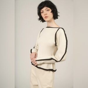 Mara Hoffman Nova Sweater in Ivory Ribbed Puff Sleeve Knit Stretch Pullover